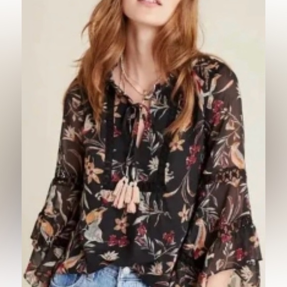 Maeve Floral Peasant Blouse, Size L - Picture 15 of 15